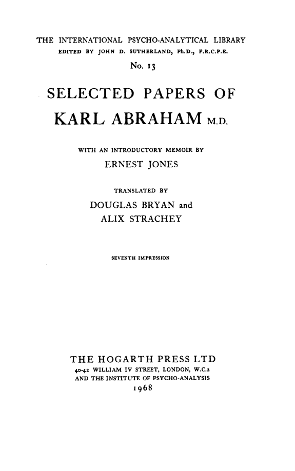 Selected Papers on Psychoanalysis